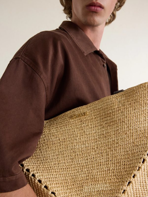 + Paula’s Ibiza Puzzle Fold Large Leather-Trimmed Raffia Tote Bag - CU