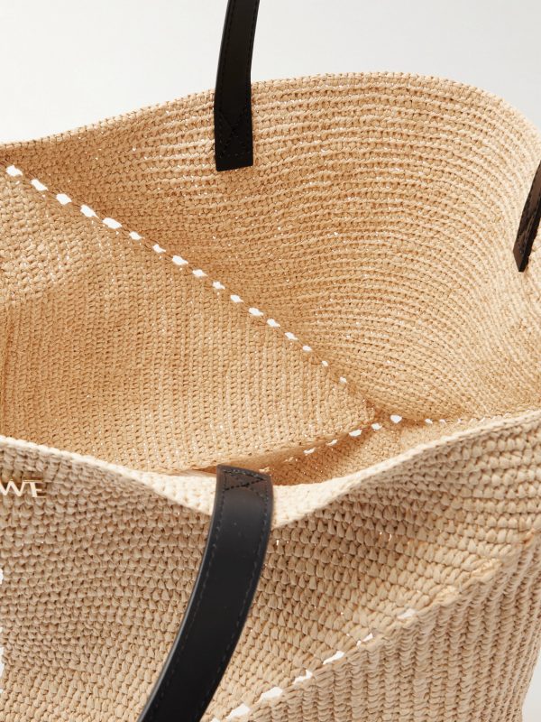 + Paula’s Ibiza Puzzle Fold Large Leather-Trimmed Raffia Tote Bag - E1