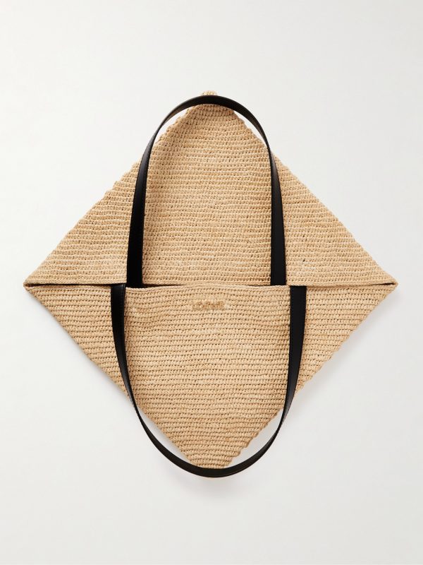 + Paula’s Ibiza Puzzle Fold Large Leather-Trimmed Raffia Tote Bag - E2
