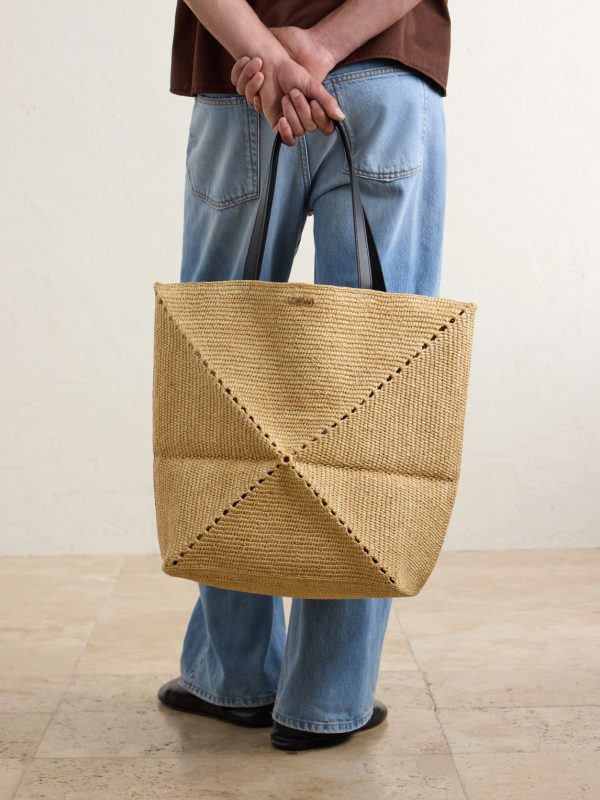 + Paula’s Ibiza Puzzle Fold Large Leather-Trimmed Raffia Tote Bag - FR