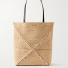 + Paula’s Ibiza Puzzle Fold Large Leather-Trimmed Raffia Tote Bag
