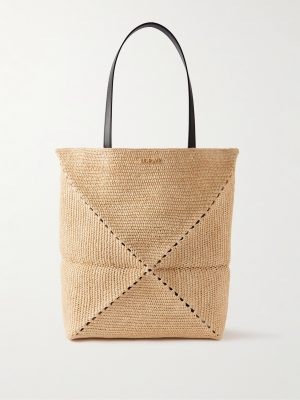 + Paula’s Ibiza Puzzle Fold Large Leather-Trimmed Raffia Tote Bag + Paula’s Ibiza Puzzle Fold Large Leather-Trimmed Raffia Tote Bag