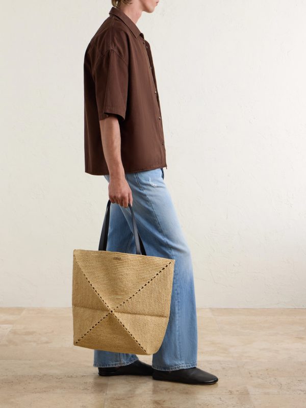 + Paula’s Ibiza Puzzle Fold Large Leather-Trimmed Raffia Tote Bag - OU