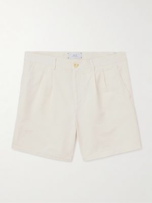 Straight-Leg Pleated Cotton and Linen-Blend Twill Shorts