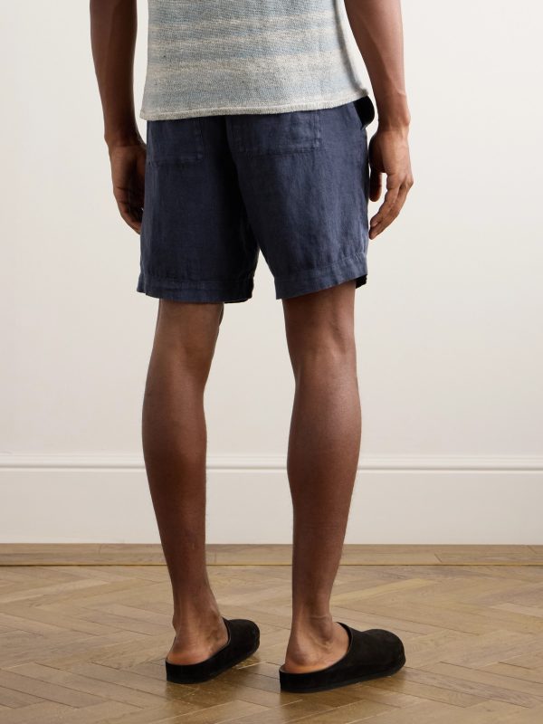 Straight-Leg Linen Drawstring Bermuda Shorts - BK