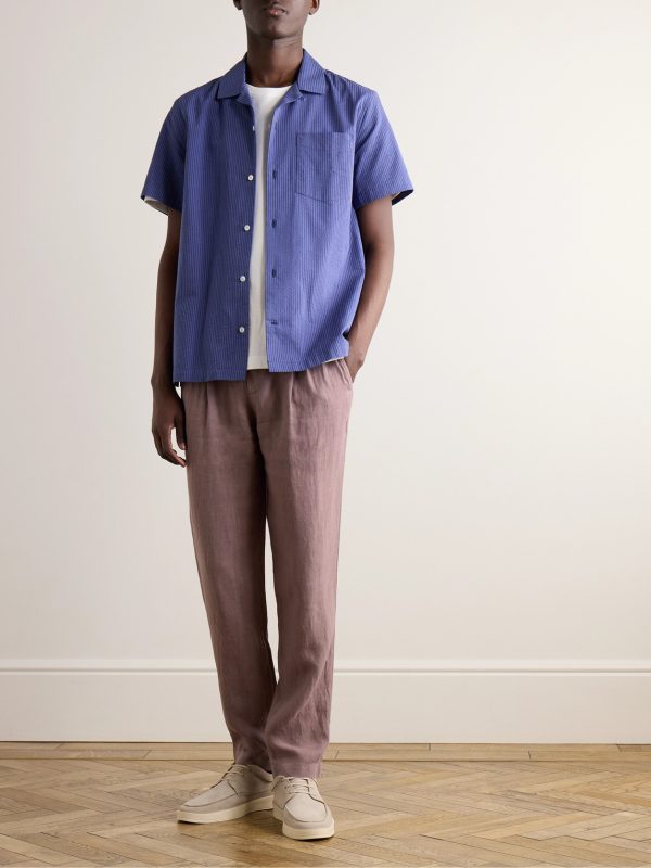 Steve Tapered Pleated Organic Cotton and Linen-Blend Trousers - OU Steve Tapered Pleated Organic Cotton and Linen-Blend Trousers - OU
