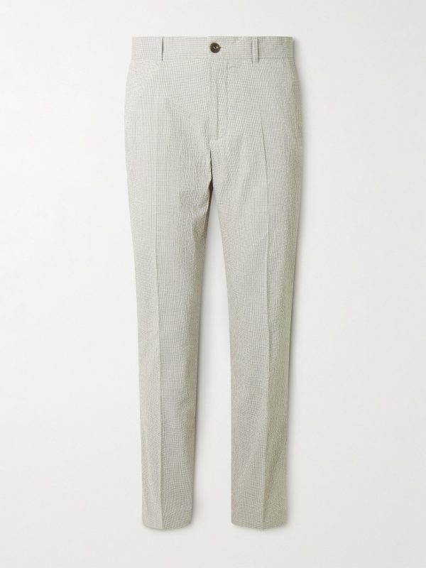 Golf Samuel Tapered Checked Cotton-Blend Seersucker Trousers Golf Samuel Tapered Checked Cotton-Blend Seersucker Trousers