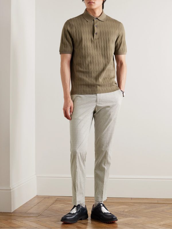 Golf Samuel Tapered Checked Cotton-Blend Seersucker Trousers - OU Golf Samuel Tapered Checked Cotton-Blend Seersucker Trousers - OU