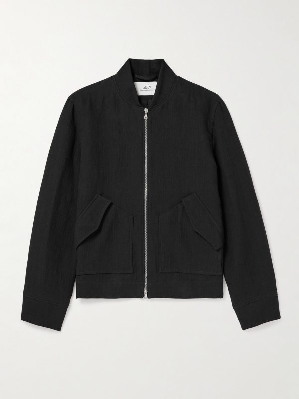 Cotton and Linen-Blend Bomber Jacket Cotton and Linen-Blend Bomber Jacket