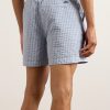 Straight-Leg Mid-Length Striped Seersucker Swim Shorts - BK