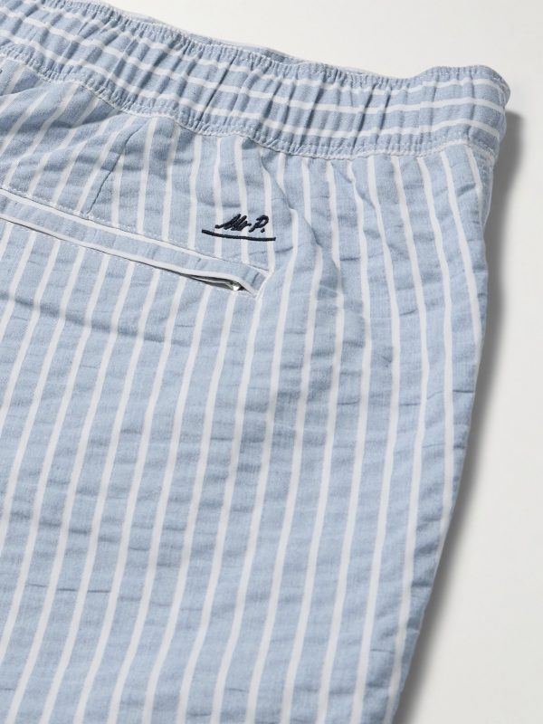 Straight-Leg Mid-Length Striped Seersucker Swim Shorts - CU