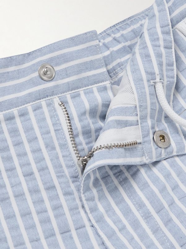 Straight-Leg Mid-Length Striped Seersucker Swim Shorts - E1