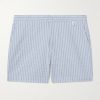 Straight-Leg Mid-Length Striped Seersucker Swim Shorts