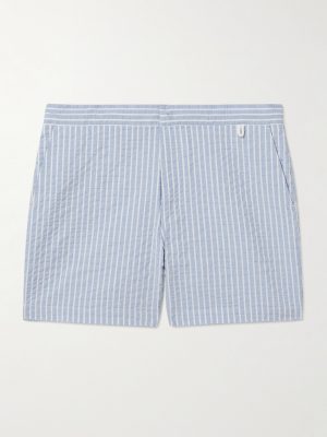 Straight-Leg Mid-Length Striped Seersucker Swim Shorts Straight-Leg Mid-Length Striped Seersucker Swim Shorts