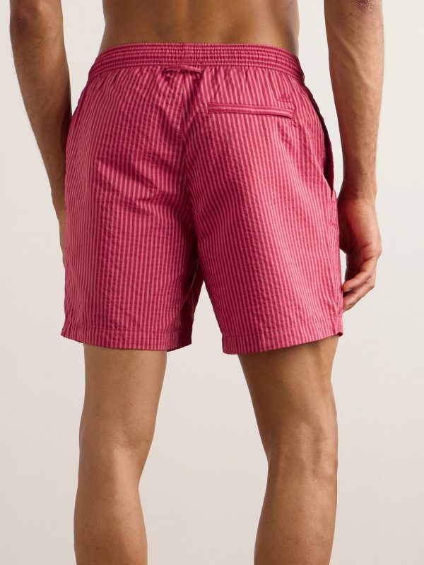 Straight-Leg Mid-Length Striped Seersucker Swim Shorts - BK Straight-Leg Mid-Length Striped Seersucker Swim Shorts - BK