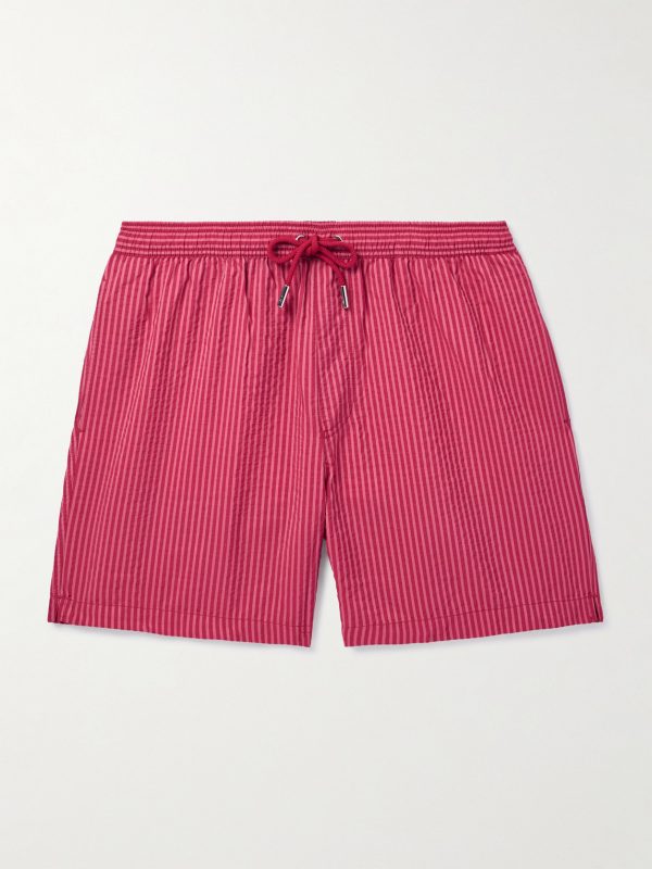 Straight-Leg Mid-Length Striped Seersucker Swim Shorts Straight-Leg Mid-Length Striped Seersucker Swim Shorts