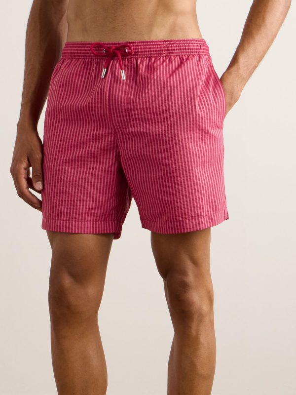 Straight-Leg Mid-Length Striped Seersucker Swim Shorts - OU Straight-Leg Mid-Length Striped Seersucker Swim Shorts - OU
