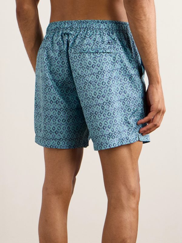 Straight-Leg Mid-Length Printed Swim Shorts - BK Straight-Leg Mid-Length Printed Swim Shorts - BK