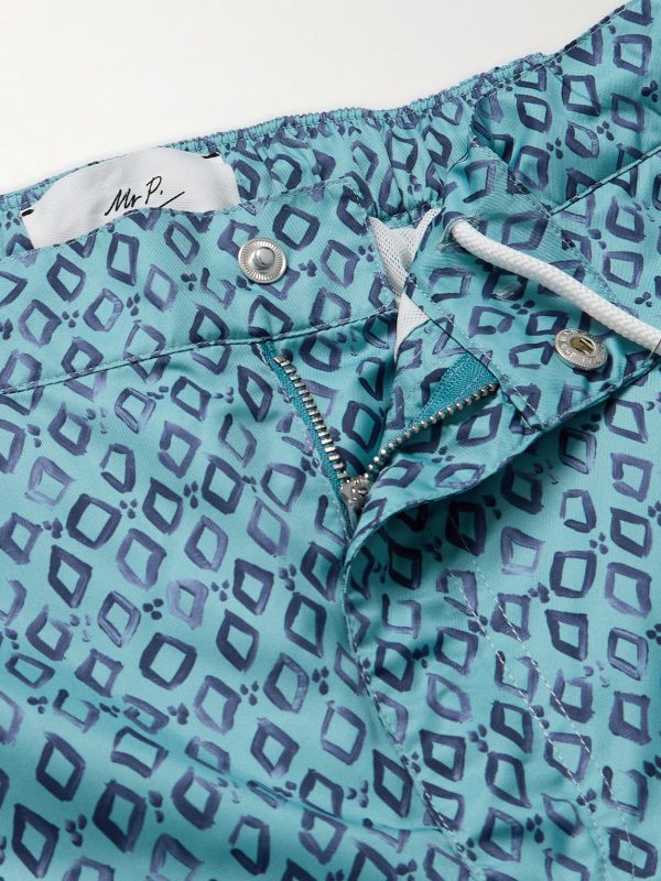 Straight-Leg Mid-Length Printed Swim Shorts - E1 Straight-Leg Mid-Length Printed Swim Shorts - E1