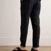 Tapered Linen Drawstring Cargo Trousers - BK Tapered Linen Drawstring Cargo Trousers - BK