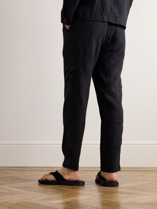 Tapered Linen Drawstring Cargo Trousers - BK Tapered Linen Drawstring Cargo Trousers - BK