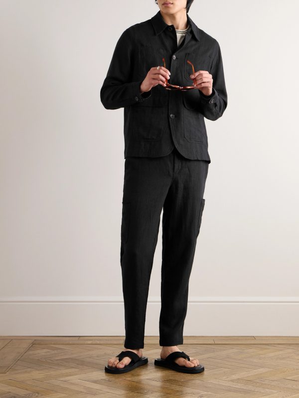Tapered Linen Drawstring Cargo Trousers - OU Tapered Linen Drawstring Cargo Trousers - OU