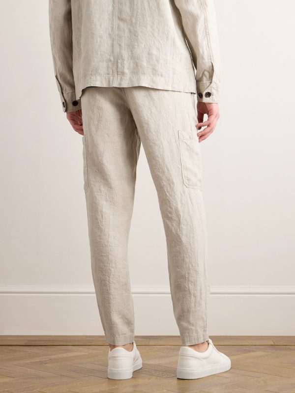 Tapered Linen Drawstring Cargo Trousers - BK