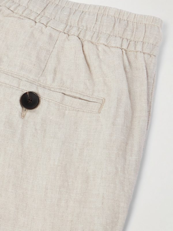 Tapered Linen Drawstring Cargo Trousers - CU