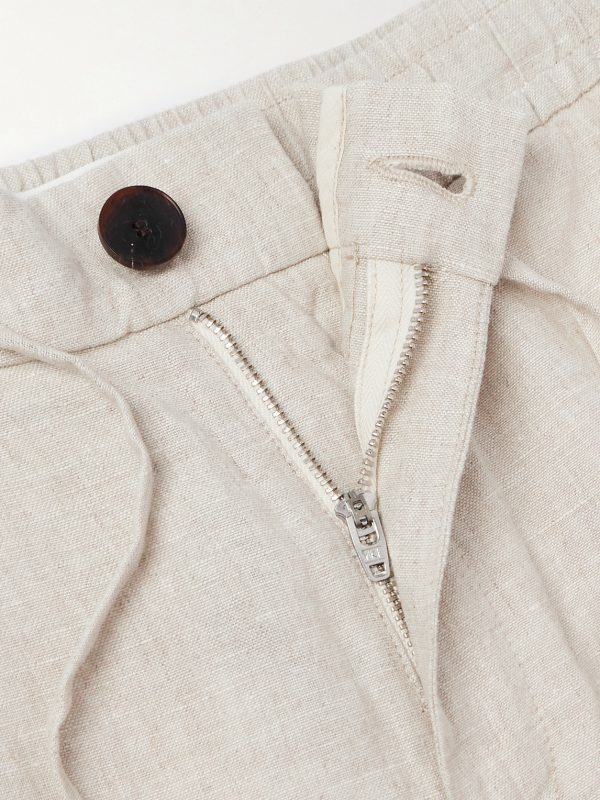 Tapered Linen Drawstring Cargo Trousers - E1