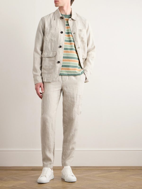 Tapered Linen Drawstring Cargo Trousers - OU