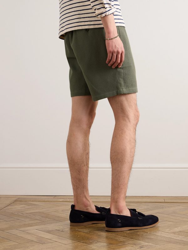 Straight-Leg Waffle-Knit Organic Cotton Drawstring Shorts - BK Straight-Leg Waffle-Knit Organic Cotton Drawstring Shorts - BK