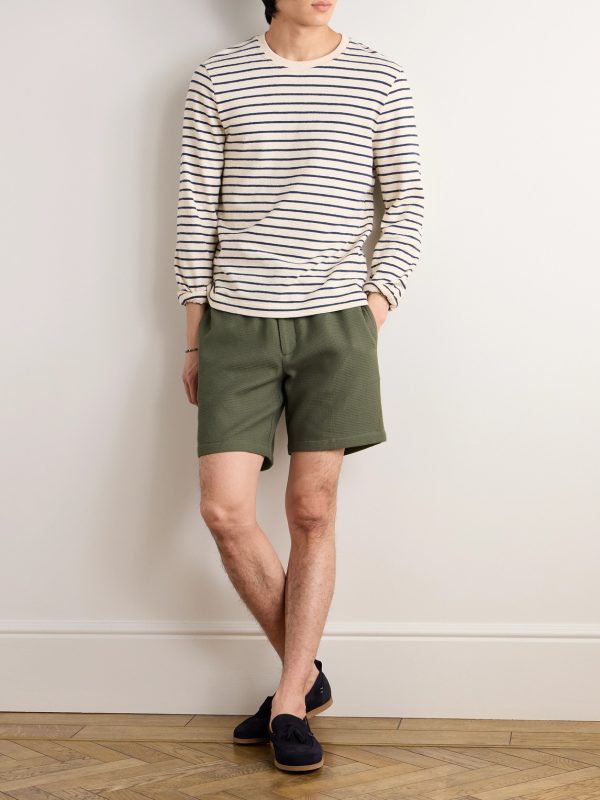 Straight-Leg Waffle-Knit Organic Cotton Drawstring Shorts - OU Straight-Leg Waffle-Knit Organic Cotton Drawstring Shorts - OU