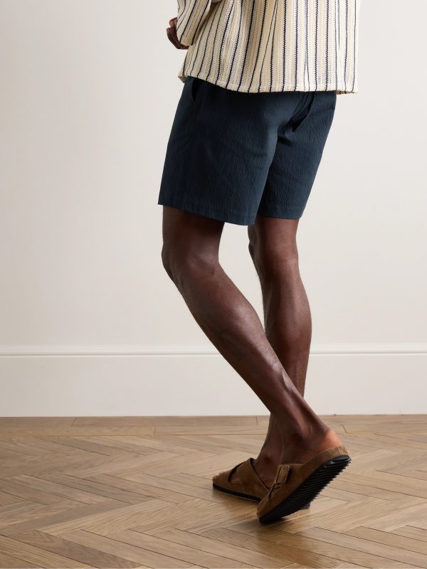Straight-Leg Cotton-Blend Seersucker Shorts - BK Straight-Leg Cotton-Blend Seersucker Shorts - BK