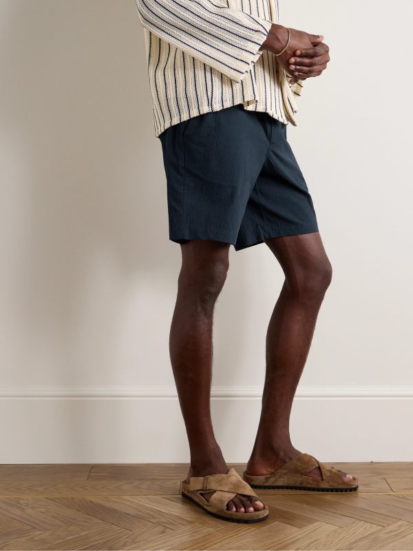 Straight-Leg Cotton-Blend Seersucker Shorts - FR Straight-Leg Cotton-Blend Seersucker Shorts - FR