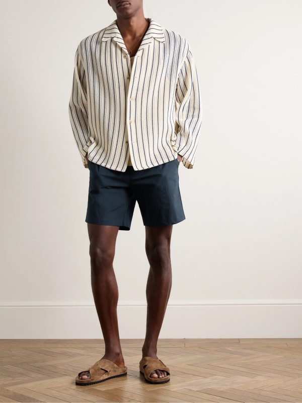 Straight-Leg Cotton-Blend Seersucker Shorts - OU Straight-Leg Cotton-Blend Seersucker Shorts - OU