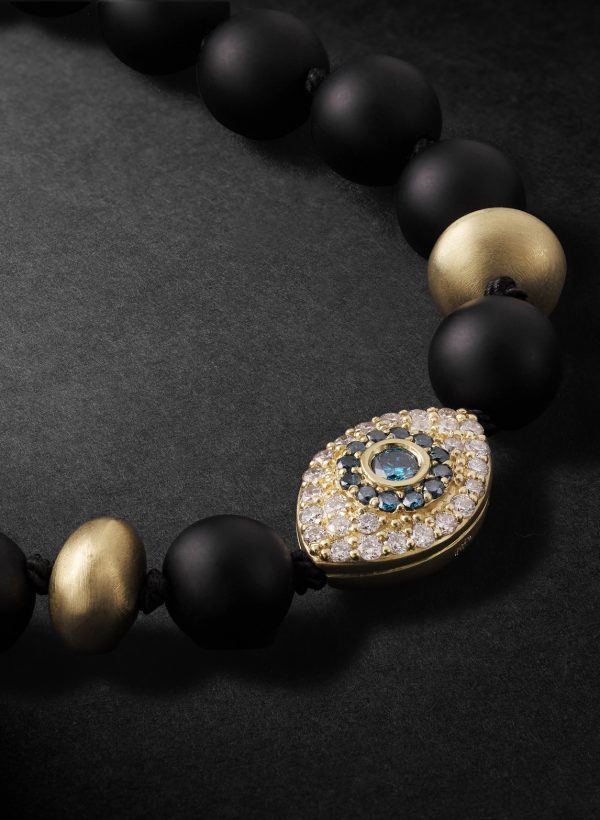 14-Karat Gold, Hematite and Diamond Beaded Bracelet - CU 14-Karat Gold, Hematite and Diamond Beaded Bracelet - CU