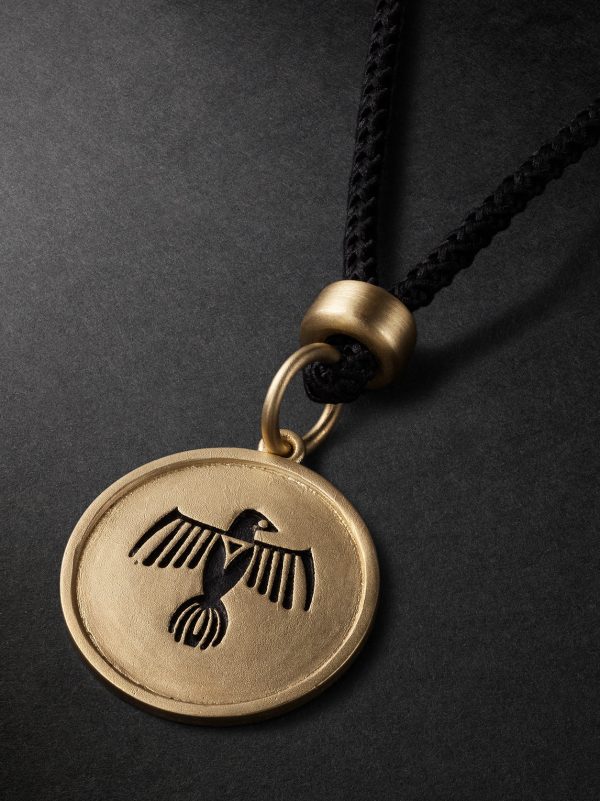 Thunderbird 14-Karat Gold, Enamel and Cord Pendant Necklace - CU