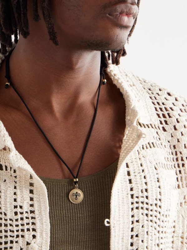 Thunderbird 14-Karat Gold, Enamel and Cord Pendant Necklace - FR