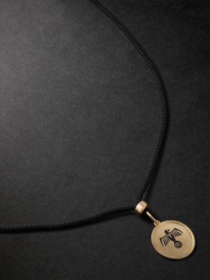 Thunderbird 14-Karat Gold, Enamel and Cord Pendant Necklace
