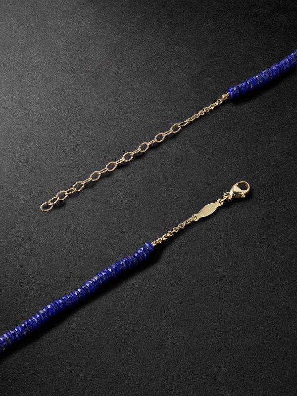 Prayer Box 14-Karat Gold Lapis Lazuli Beaded Necklace - BK Prayer Box 14-Karat Gold Lapis Lazuli Beaded Necklace - BK