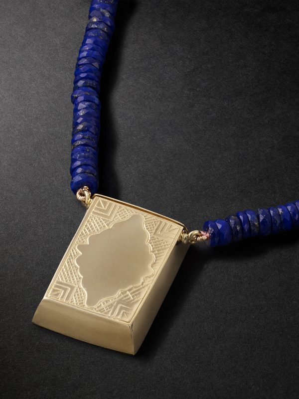 Prayer Box 14-Karat Gold Lapis Lazuli Beaded Necklace - CU Prayer Box 14-Karat Gold Lapis Lazuli Beaded Necklace - CU