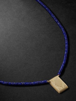 Prayer Box 14-Karat Gold Lapis Lazuli Beaded Necklace