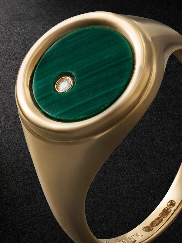 Gold, Malachite and Diamond Signet Ring - CU