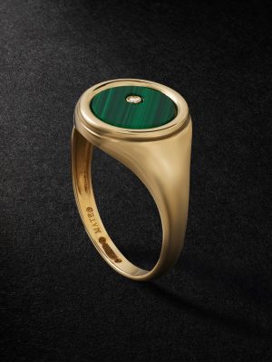 Gold, Malachite and Diamond Signet Ring Gold, Malachite and Diamond Signet Ring