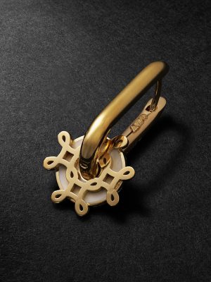 Small Chubby Ear Hoop and Never Ending Knot 18-Karat Gold and Enamel Single Earring Small Chubby Ear Hoop and Never Ending Knot 18-Karat Gold and Enamel Single Earring