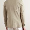 Double-Breasted Cotton-Blend Seersucker Blazer - BK Double-Breasted Cotton-Blend Seersucker Blazer - BK