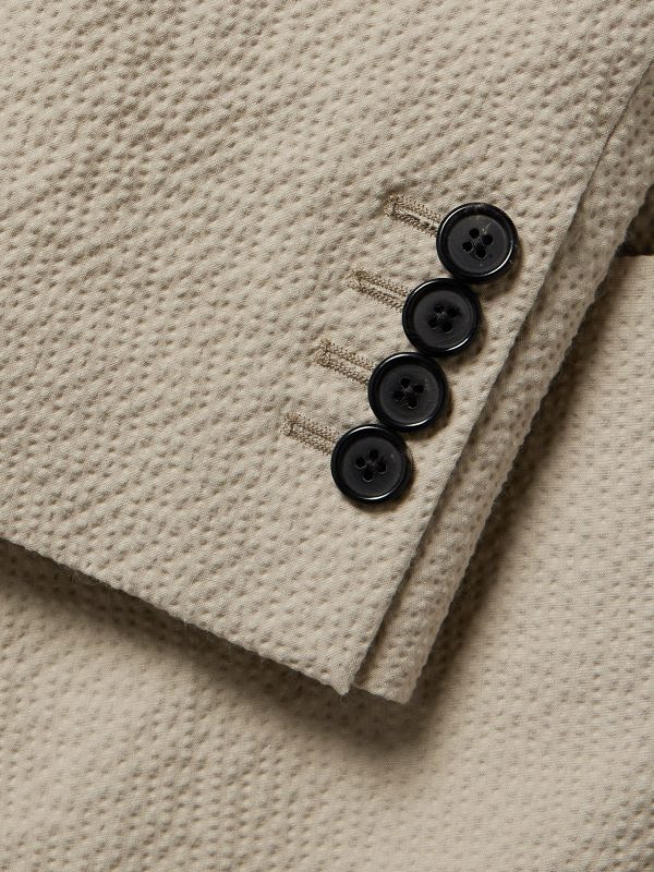 Double-Breasted Cotton-Blend Seersucker Blazer - CU Double-Breasted Cotton-Blend Seersucker Blazer - CU