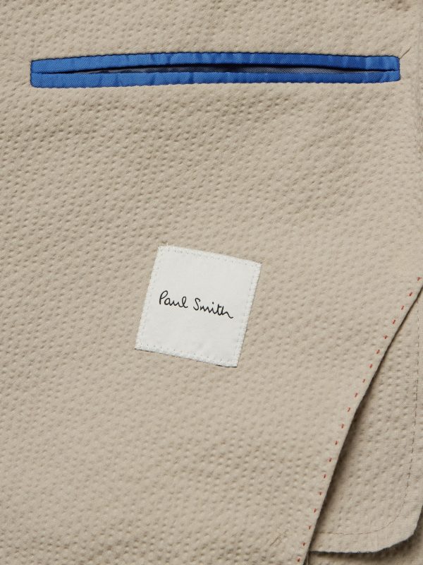 Double-Breasted Cotton-Blend Seersucker Blazer - E2 Double-Breasted Cotton-Blend Seersucker Blazer - E2