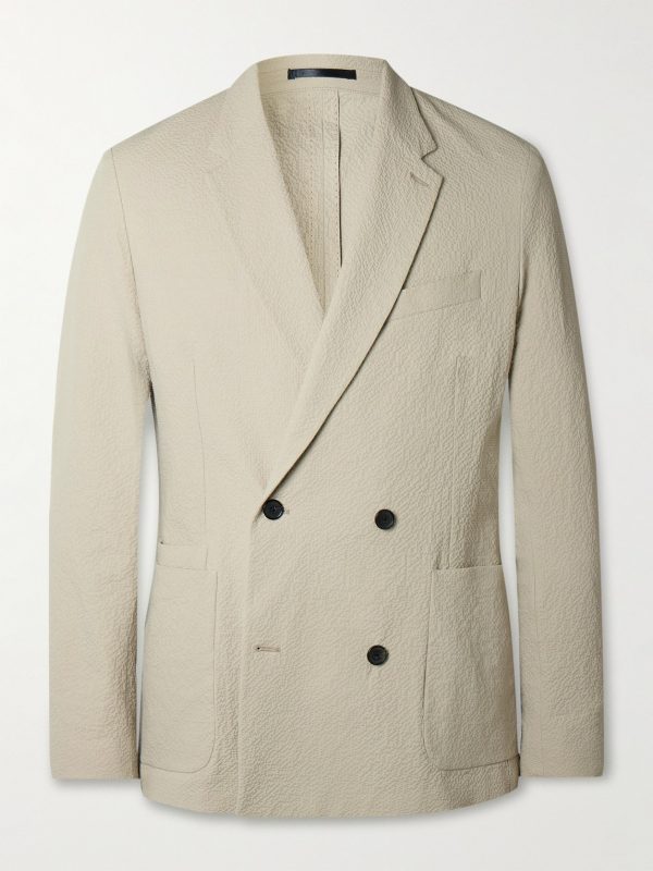 Double-Breasted Cotton-Blend Seersucker Blazer Double-Breasted Cotton-Blend Seersucker Blazer