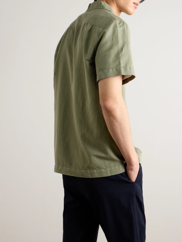 Michael Convertible-Collar Garment-Dyed Cotton and Linen-Blend Twill Shirt - BK Michael Convertible-Collar Garment-Dyed Cotton and Linen-Blend Twill Shirt - BK